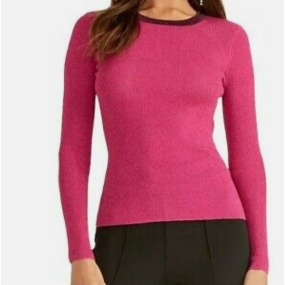 Rachel Roy Metallic Ringer Pullover Sweater Hot Pink size XL